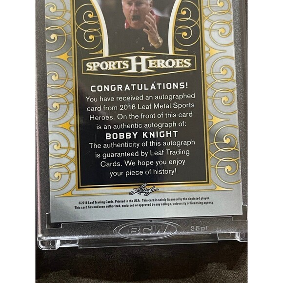 2018 Leaf Bobby Bob Knight 1/2 Red Wave Sports Heroes Autograph BA-BK1 Indiana - Picture 6 of 6
